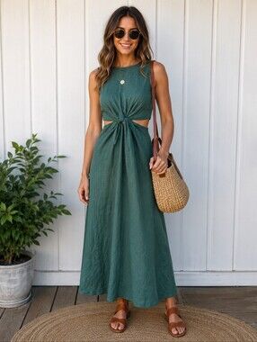Beautiful Green 100% Linen Dress